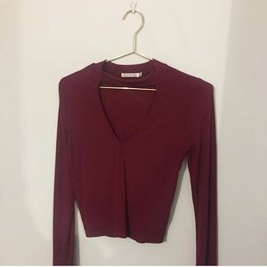 Wine color long sleeve cleavage shirt